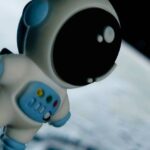 missão Artemis 2 — Adorable toy astronaut floating against a moonlit space background, capturing a sense of wonder.