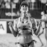 Liga das Nações de Vôlei — Joyful athlete celebrating a win at a beach volleyball game in João Pessoa, Brazil.